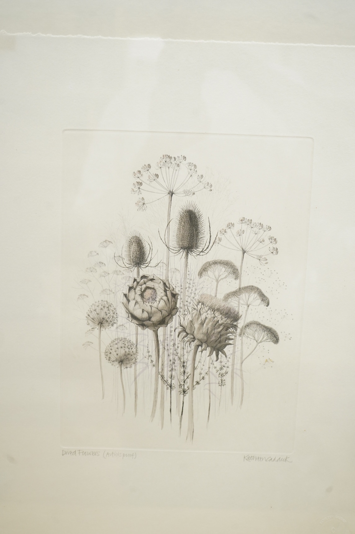 Kathleen Caddick (b.1937), ‘Dried Flowers’, pair of artist proof etchings, each signed in pencil, 49 x 37cm
